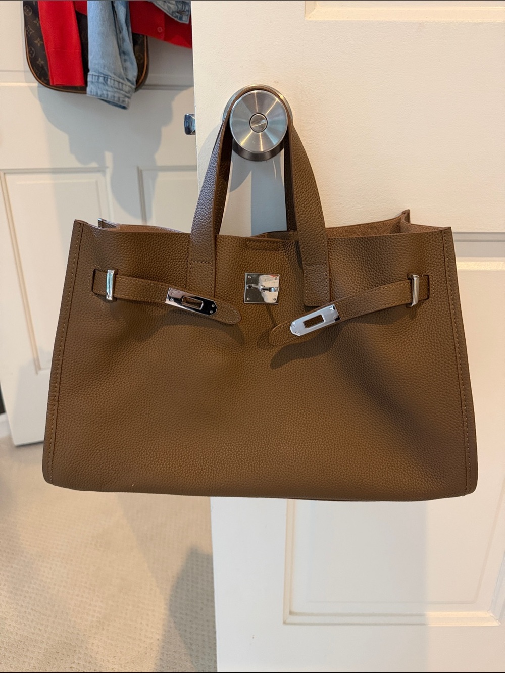 HaiPomo, Brown soft leather tote w/ silver hardware